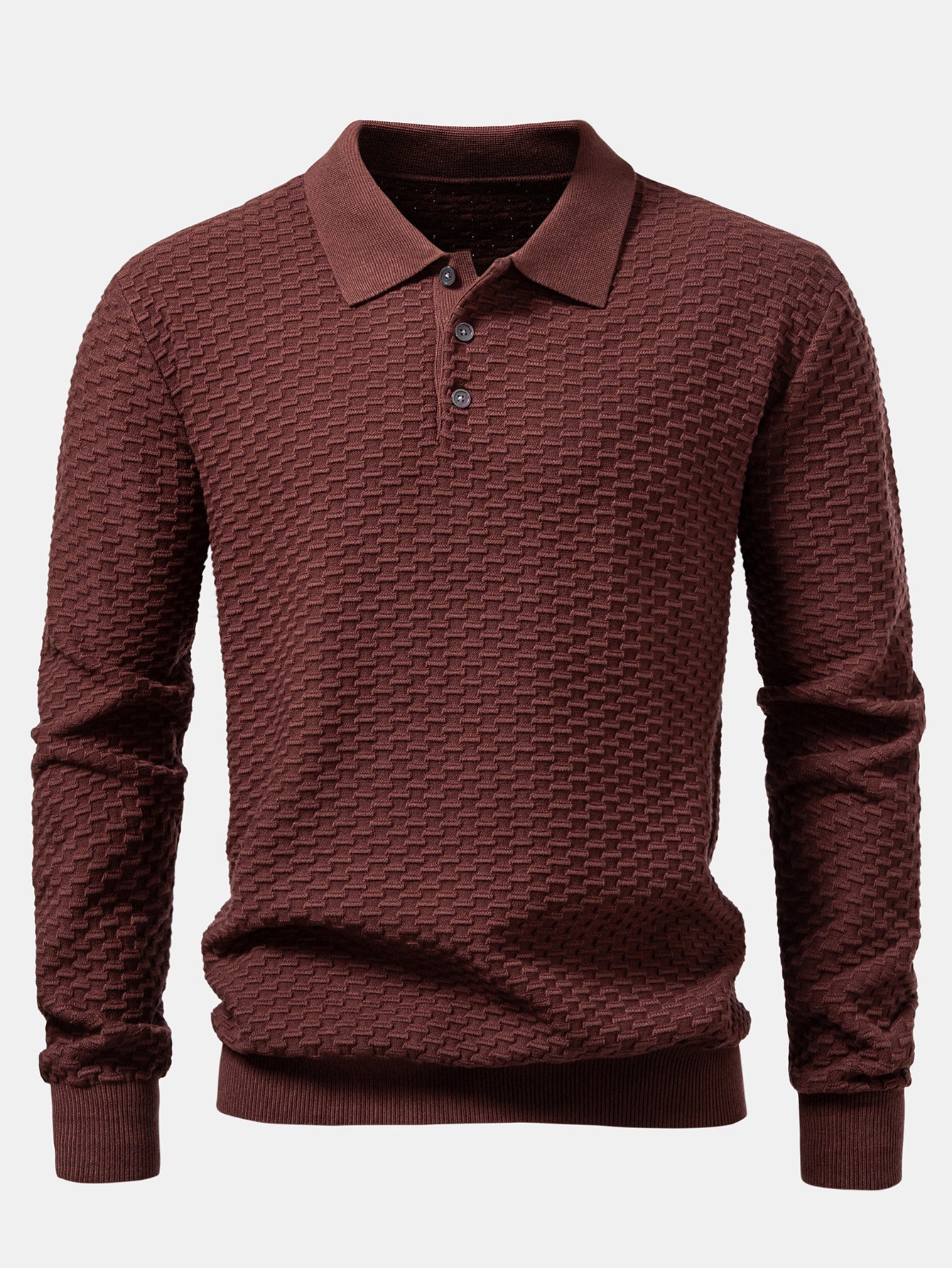 Long Sleeve Textured Knit  Polo Shirt