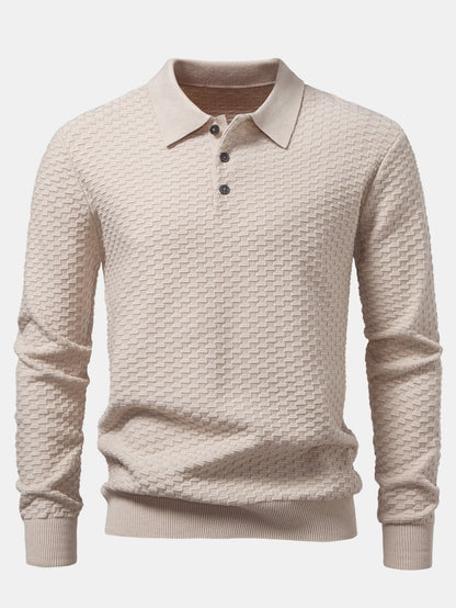 Long Sleeve Textured Knit  Polo Shirt
