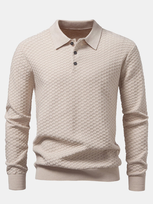 Long Sleeve Textured Knit  Polo Shirt