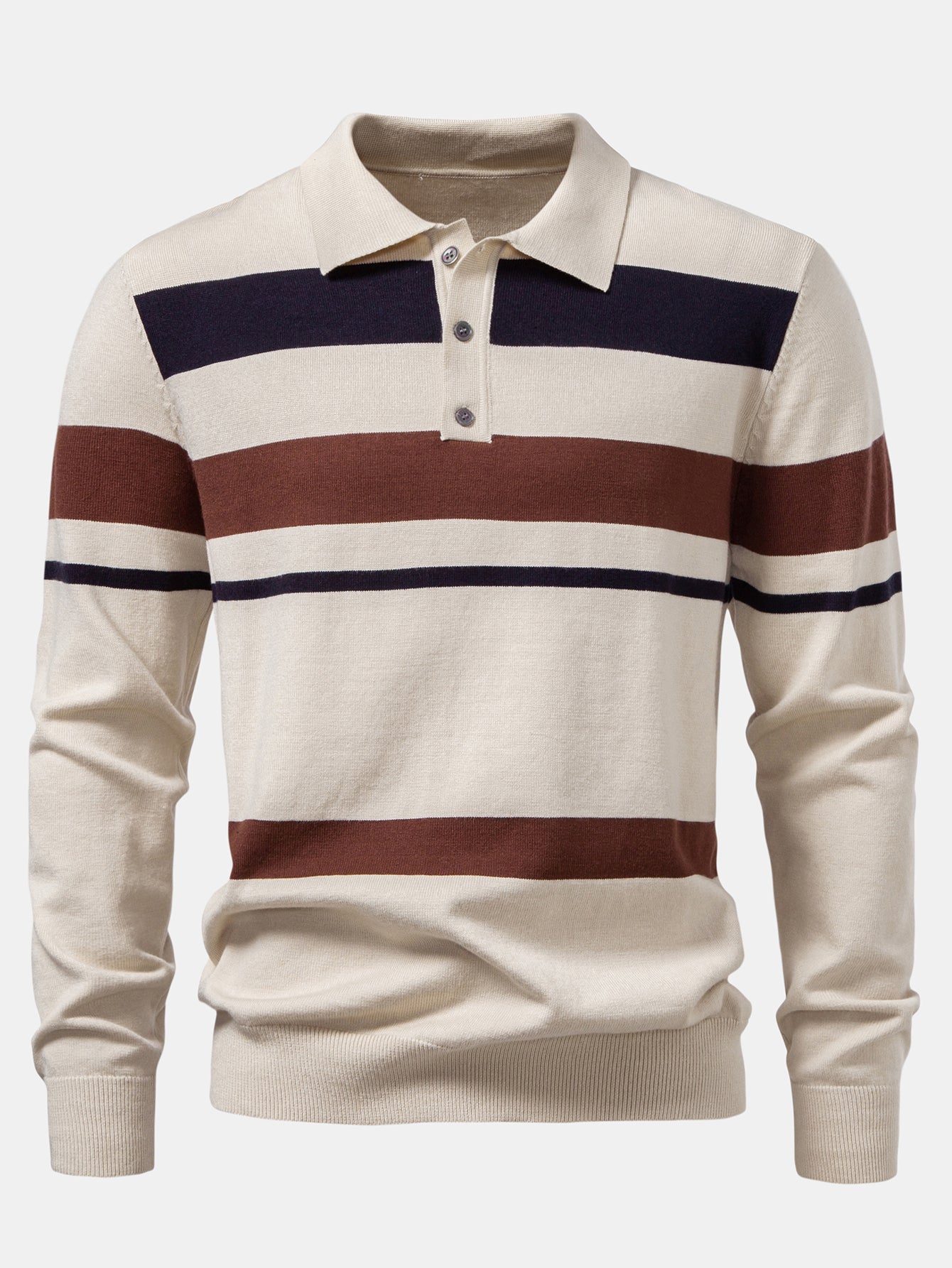 Long Sleeve Stripe Knit Polo Shirt