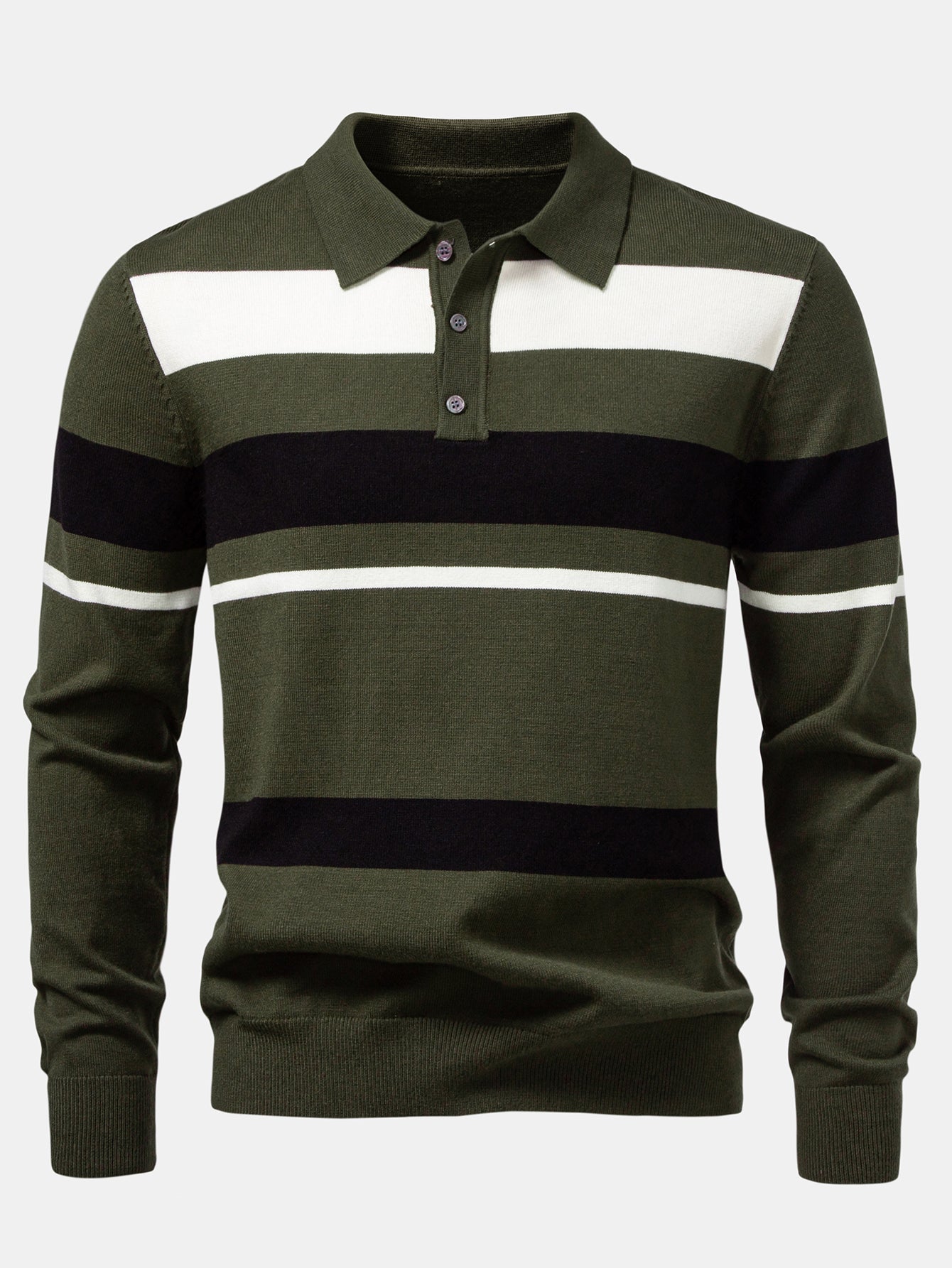 Long Sleeve Stripe Knit Polo Shirt