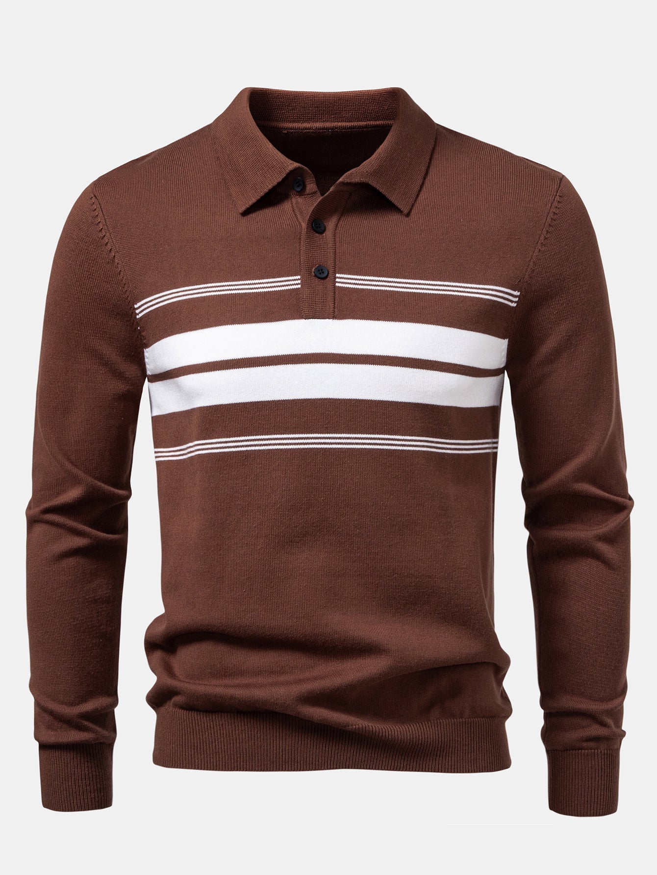 Long Sleeve Stripe Knit Polo Shirt
