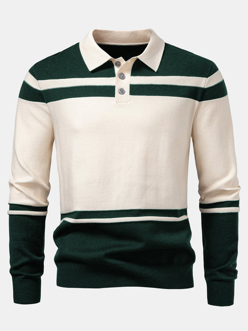 Long Sleeve Color Block Knit Polo Shirt