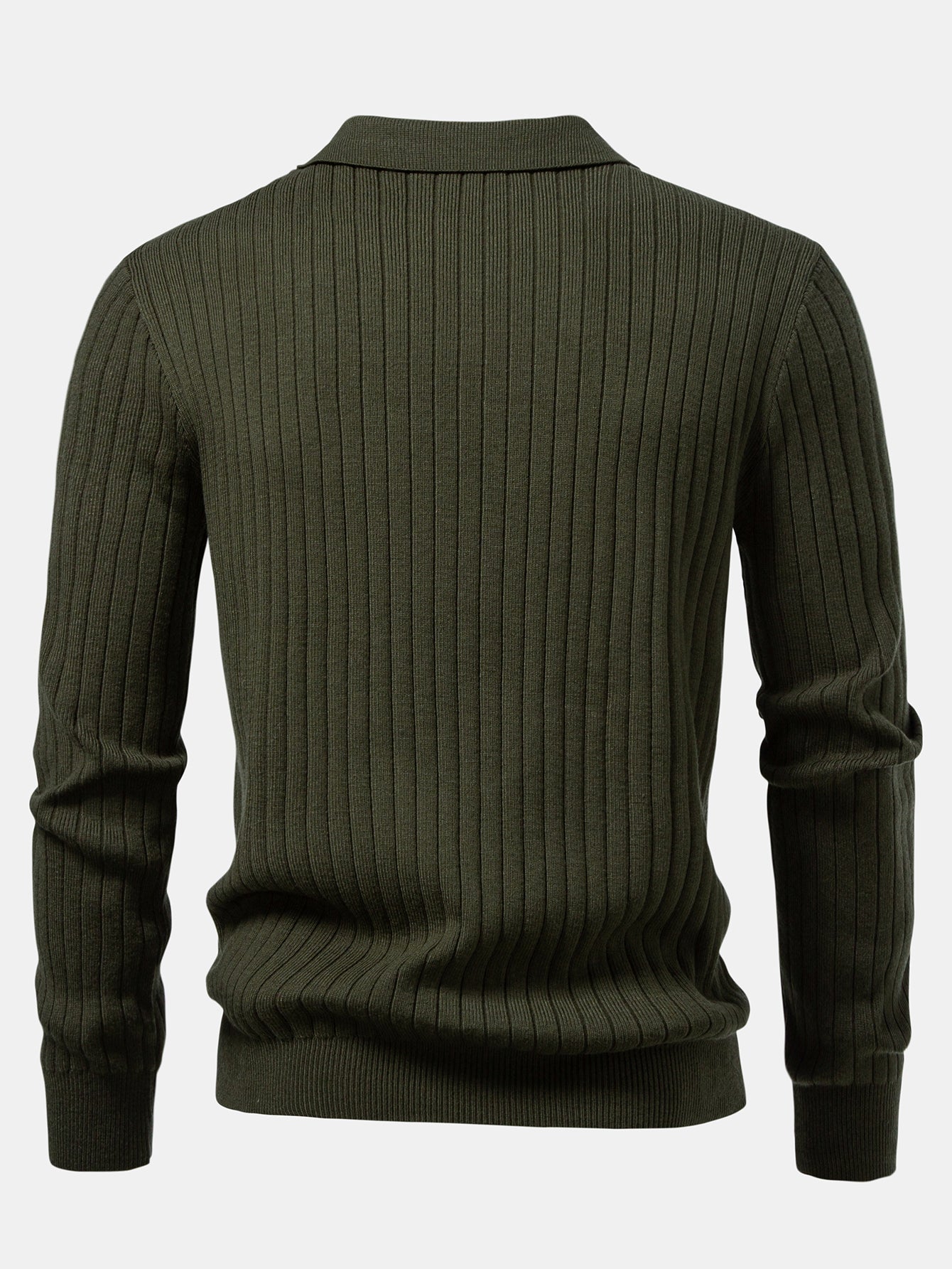 Long Sleeve Ribbed Knit Johnny Collar Polo Shirt