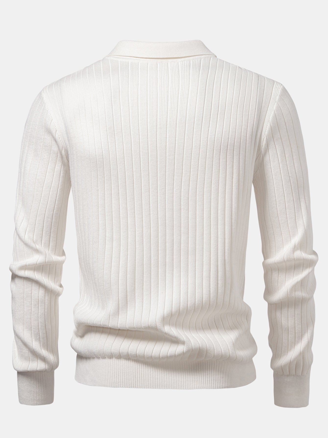Long Sleeve Ribbed Knit Johnny Collar Polo Shirt