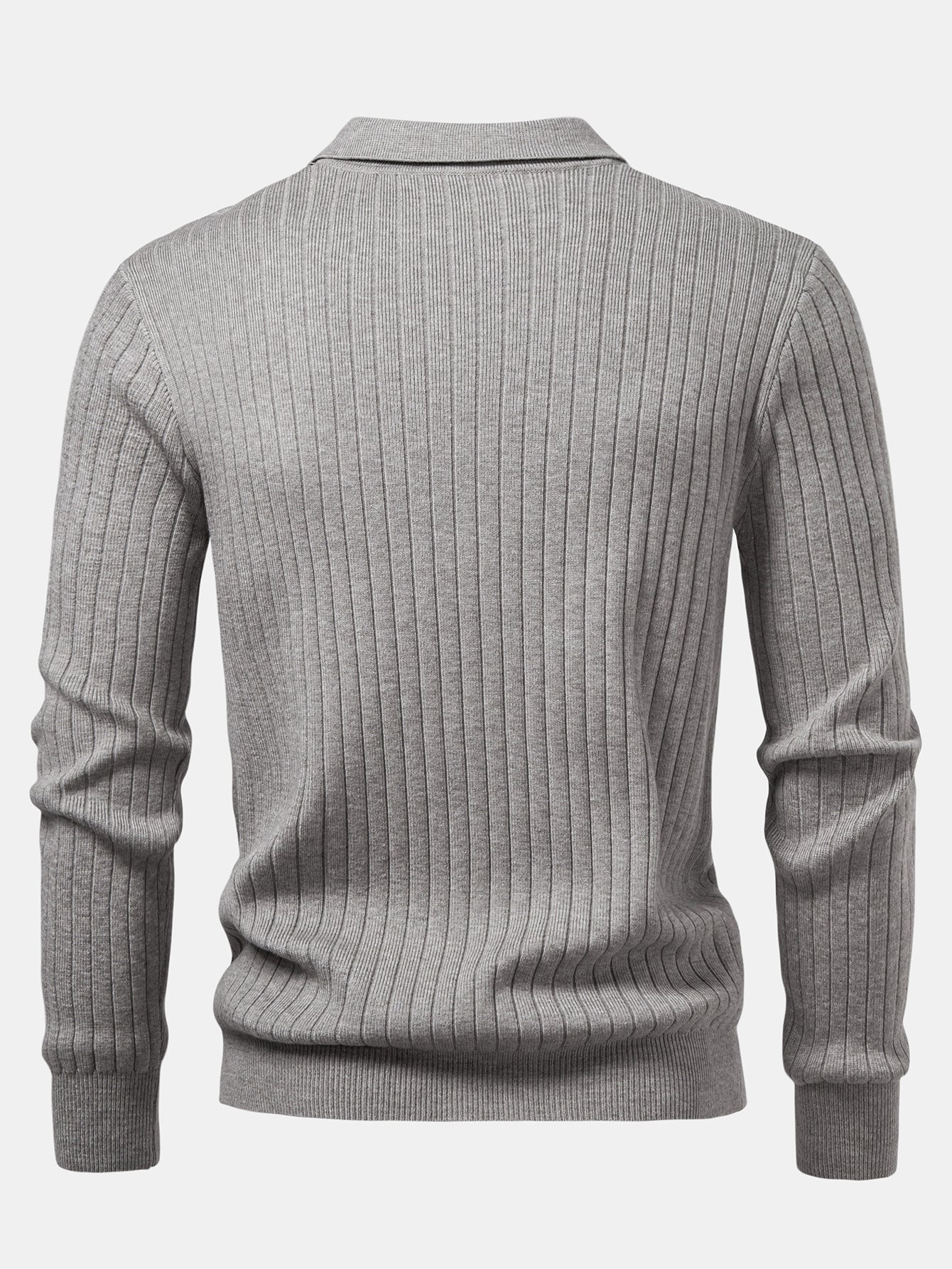 Long Sleeve Ribbed Knit Johnny Collar Polo Shirt