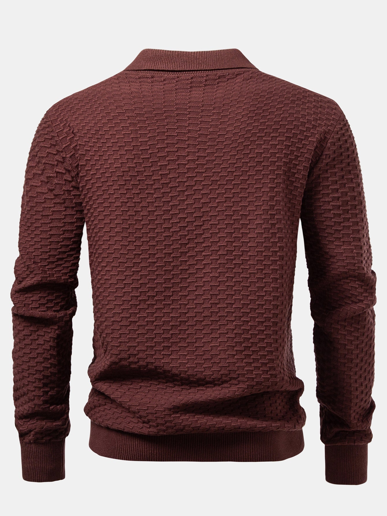 Long Sleeve Textured Knit  Polo Shirt