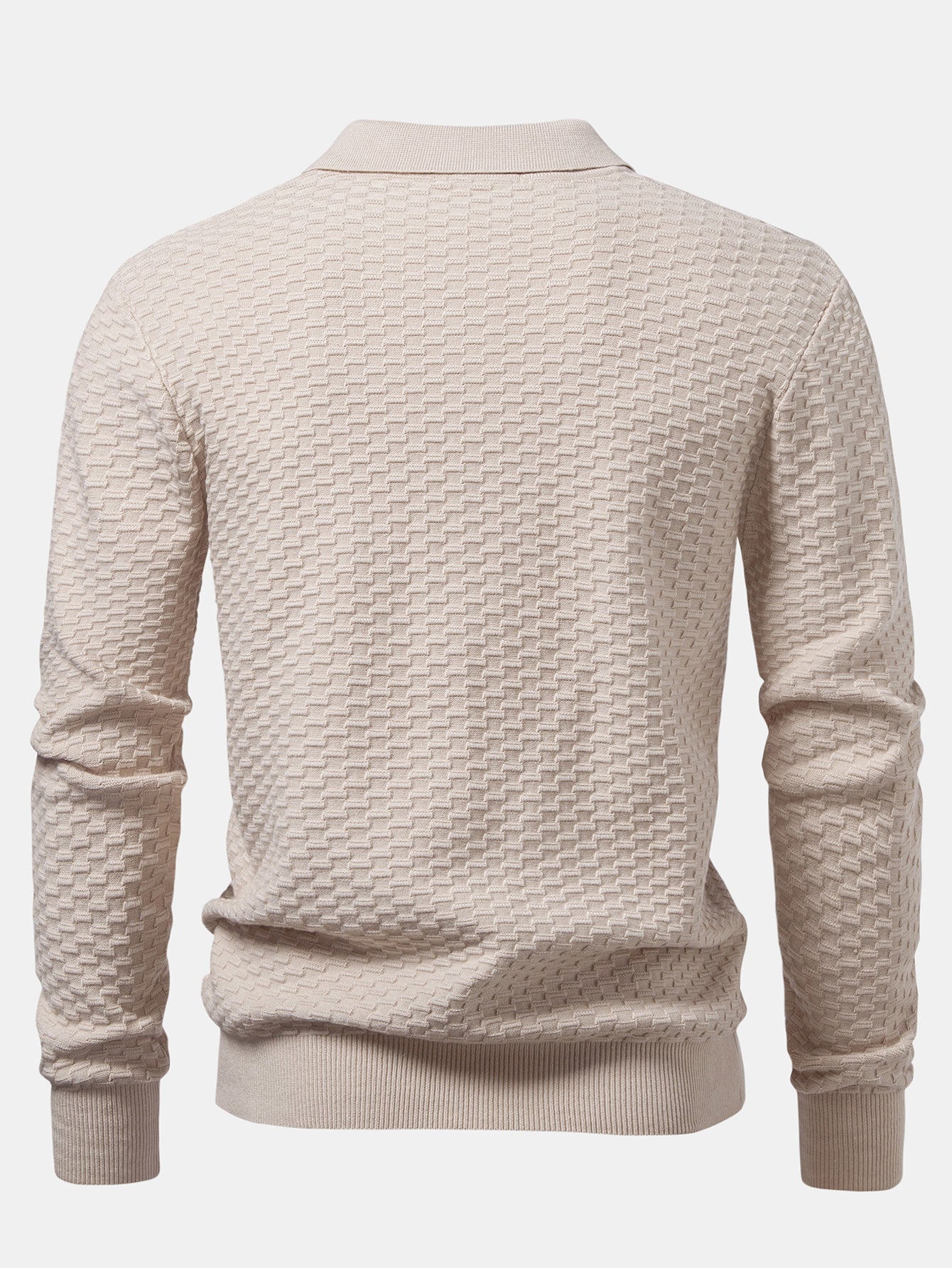 Long Sleeve Textured Knit  Polo Shirt