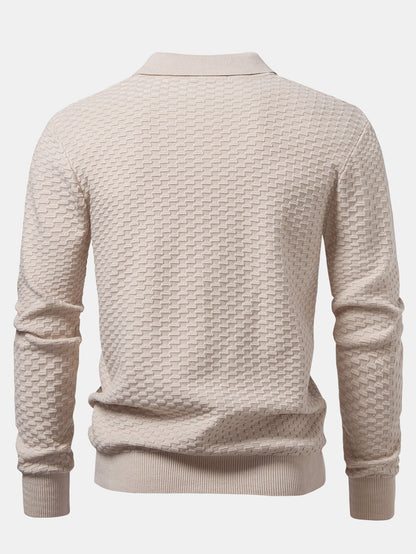 Long Sleeve Textured Knit  Polo Shirt