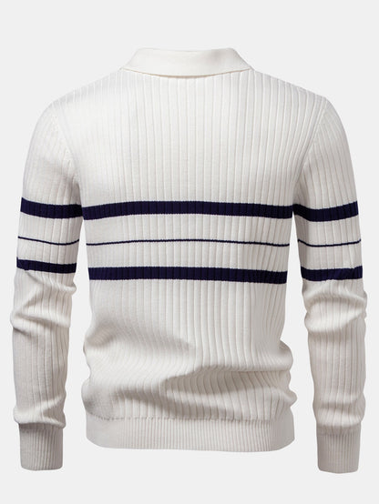 Stripe Zip Knit Ribbed Polo Shirt