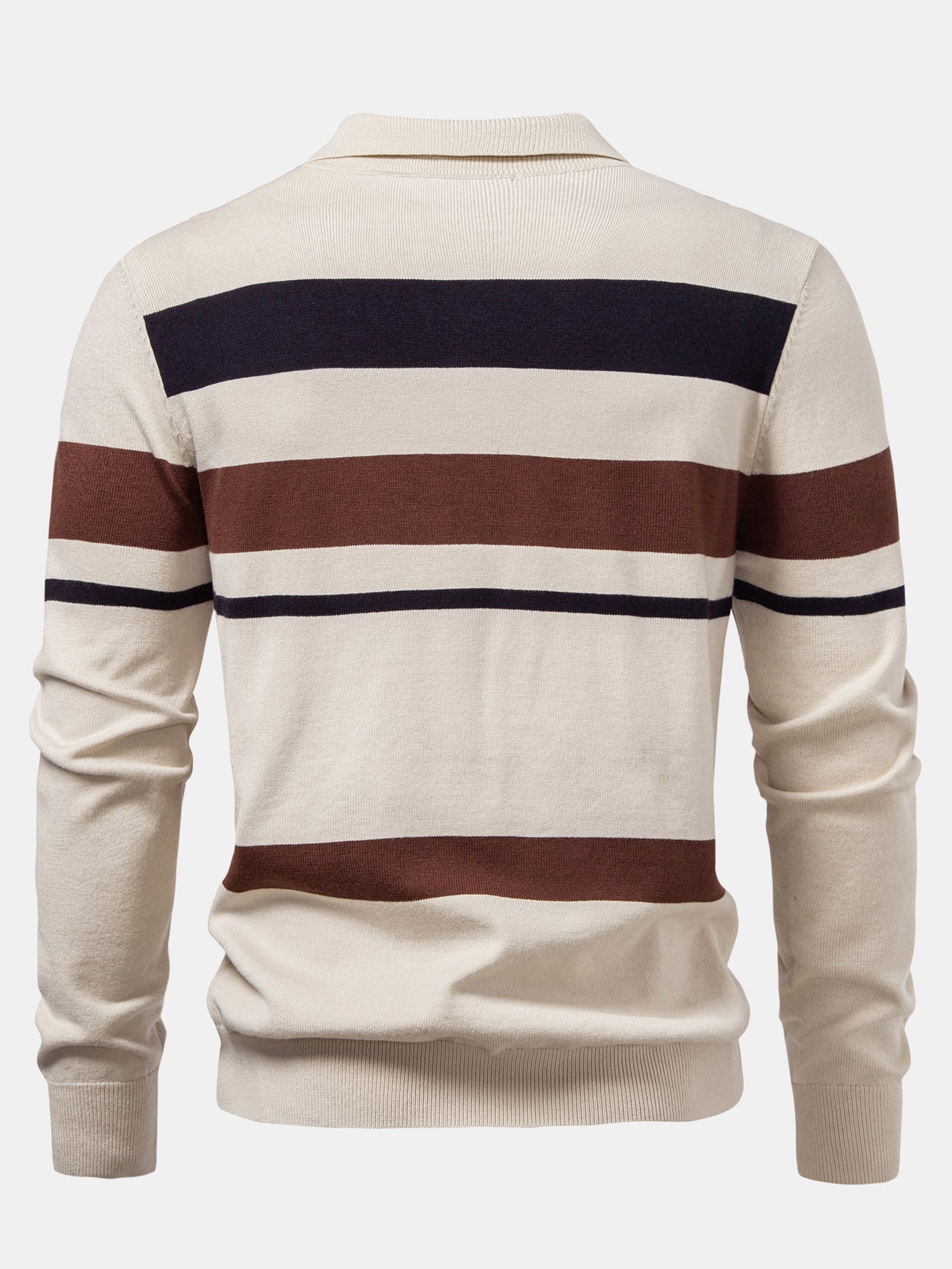 Long Sleeve Stripe Knit Polo Shirt