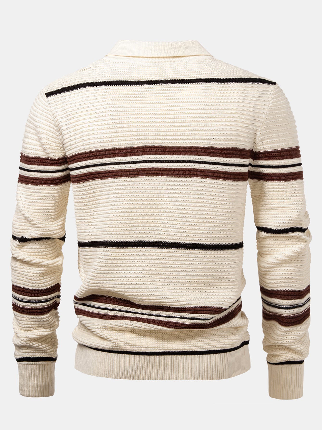 Striped Textured Zip Knit Polo Shirt