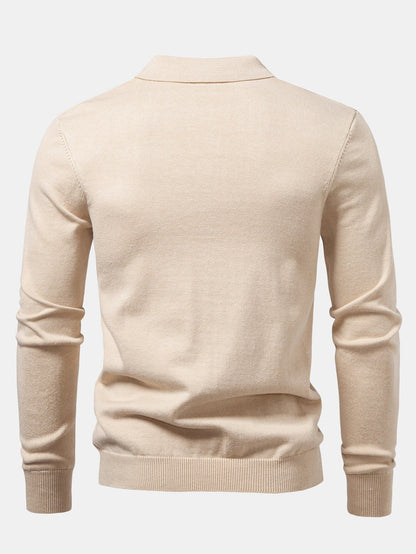 Long Sleeve Stripe Knit Polo Shirt