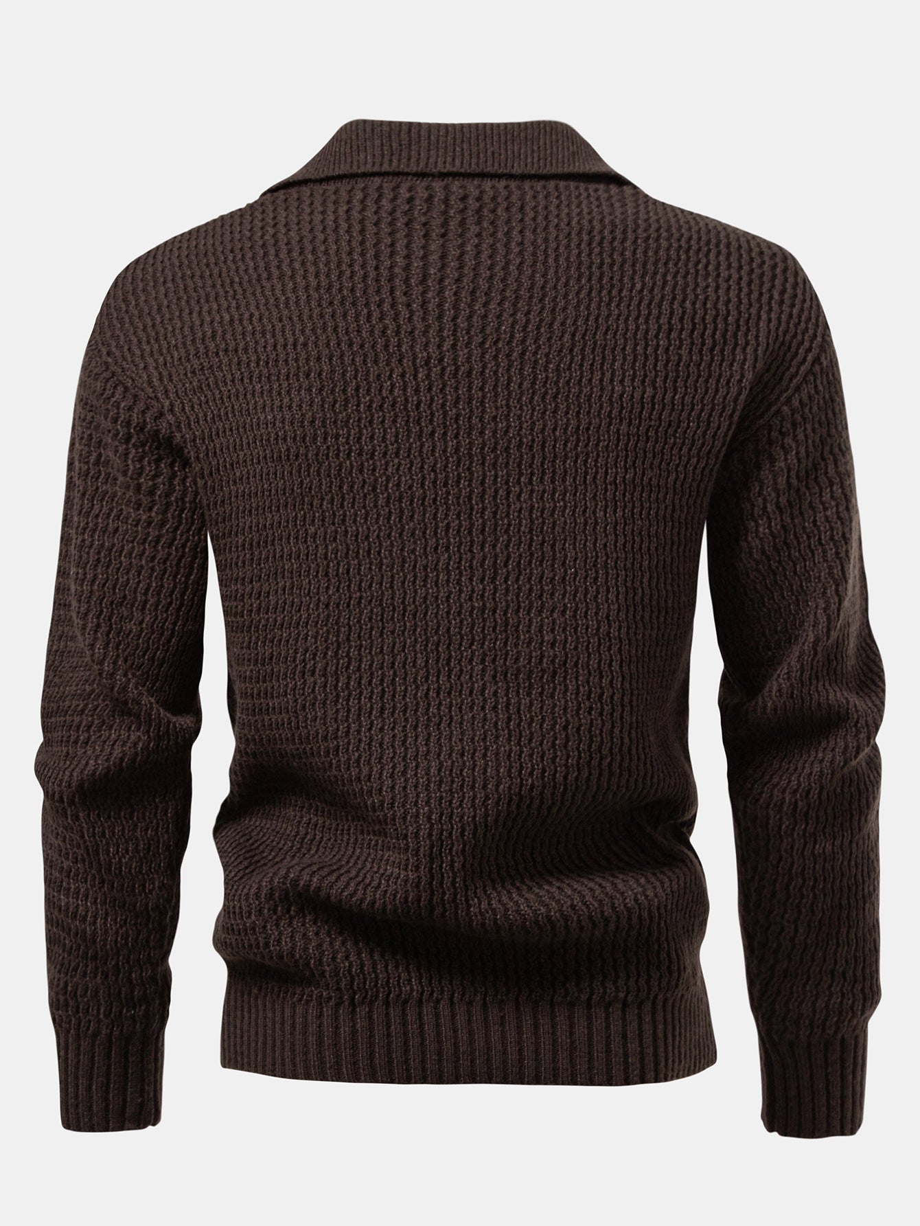 Long Sleeve Wave Jacquard Knit V Neck Polo Shirt
