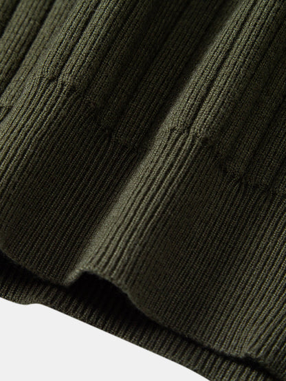 Long Sleeve Ribbed Knit Johnny Collar Polo Shirt