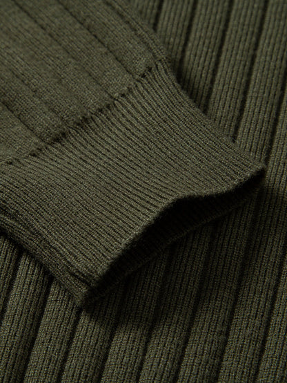 Long Sleeve Ribbed Knit Johnny Collar Polo Shirt