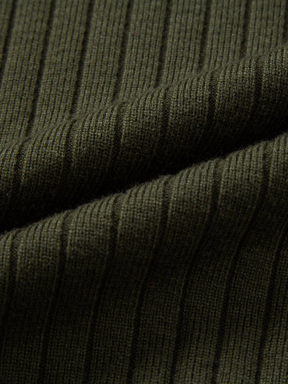 Long Sleeve Ribbed Knit Johnny Collar Polo Shirt