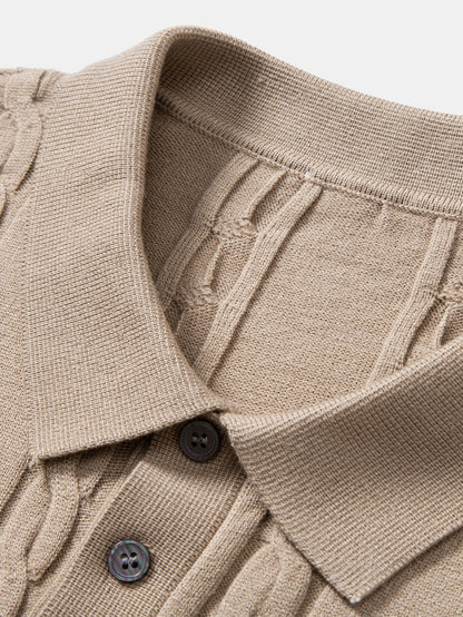 Long Sleeve Twist Knit Polo Shirt
