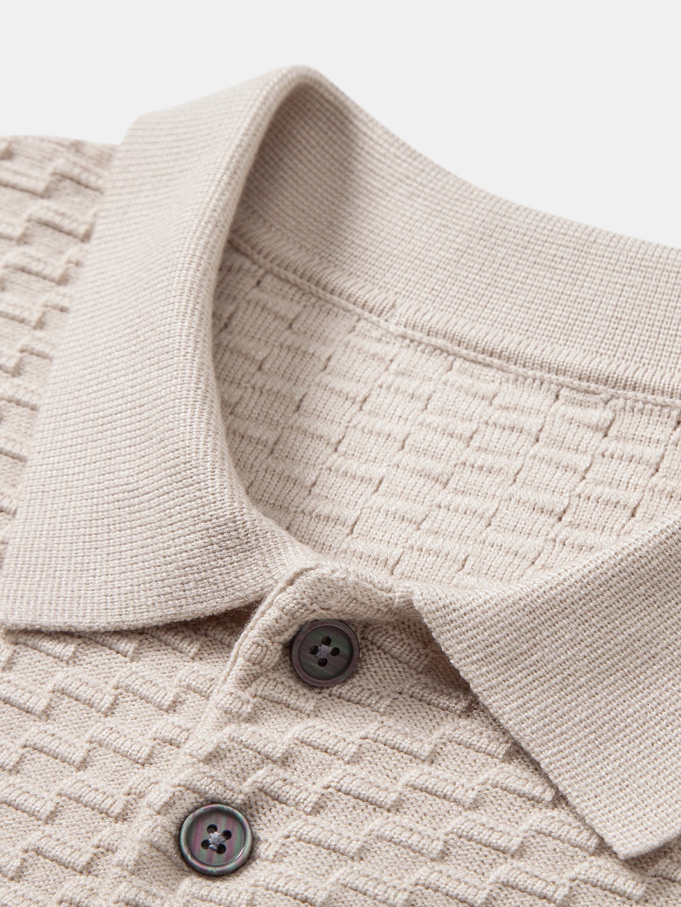 Long Sleeve Textured Knit  Polo Shirt