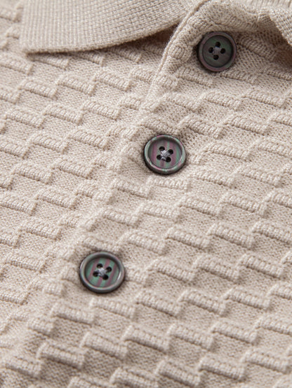 Long Sleeve Textured Knit  Polo Shirt