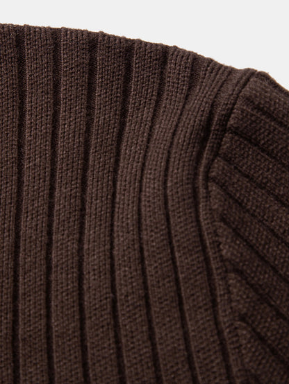 Stripe Zip Knit Ribbed Polo Shirt
