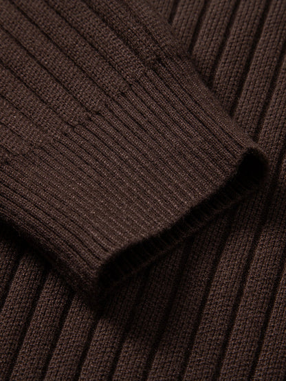 Stripe Zip Knit Ribbed Polo Shirt