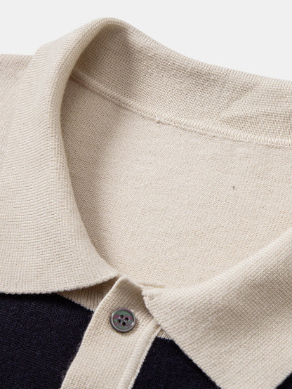 Long Sleeve Stripe Knit Polo Shirt