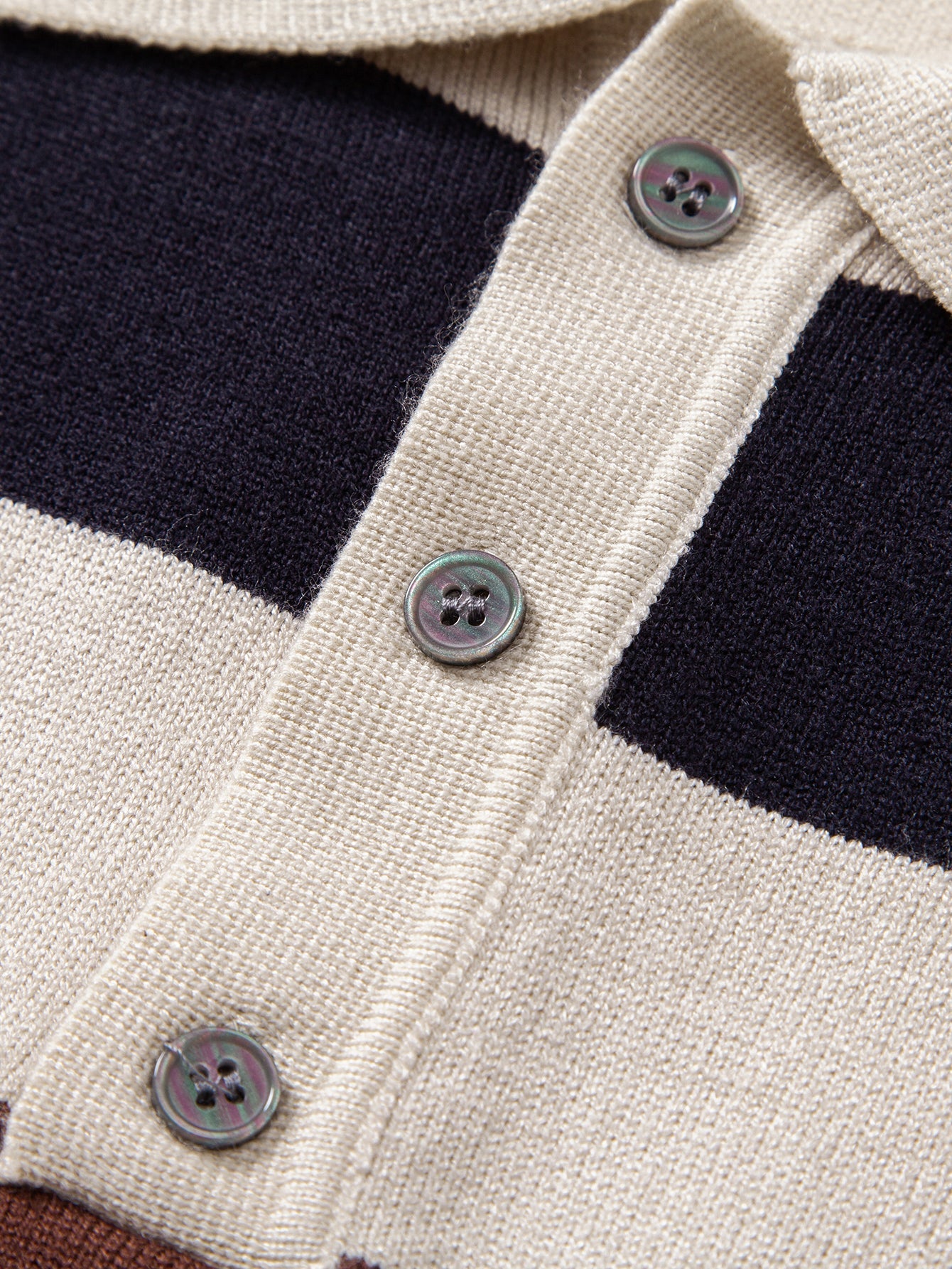 Long Sleeve Stripe Knit Polo Shirt