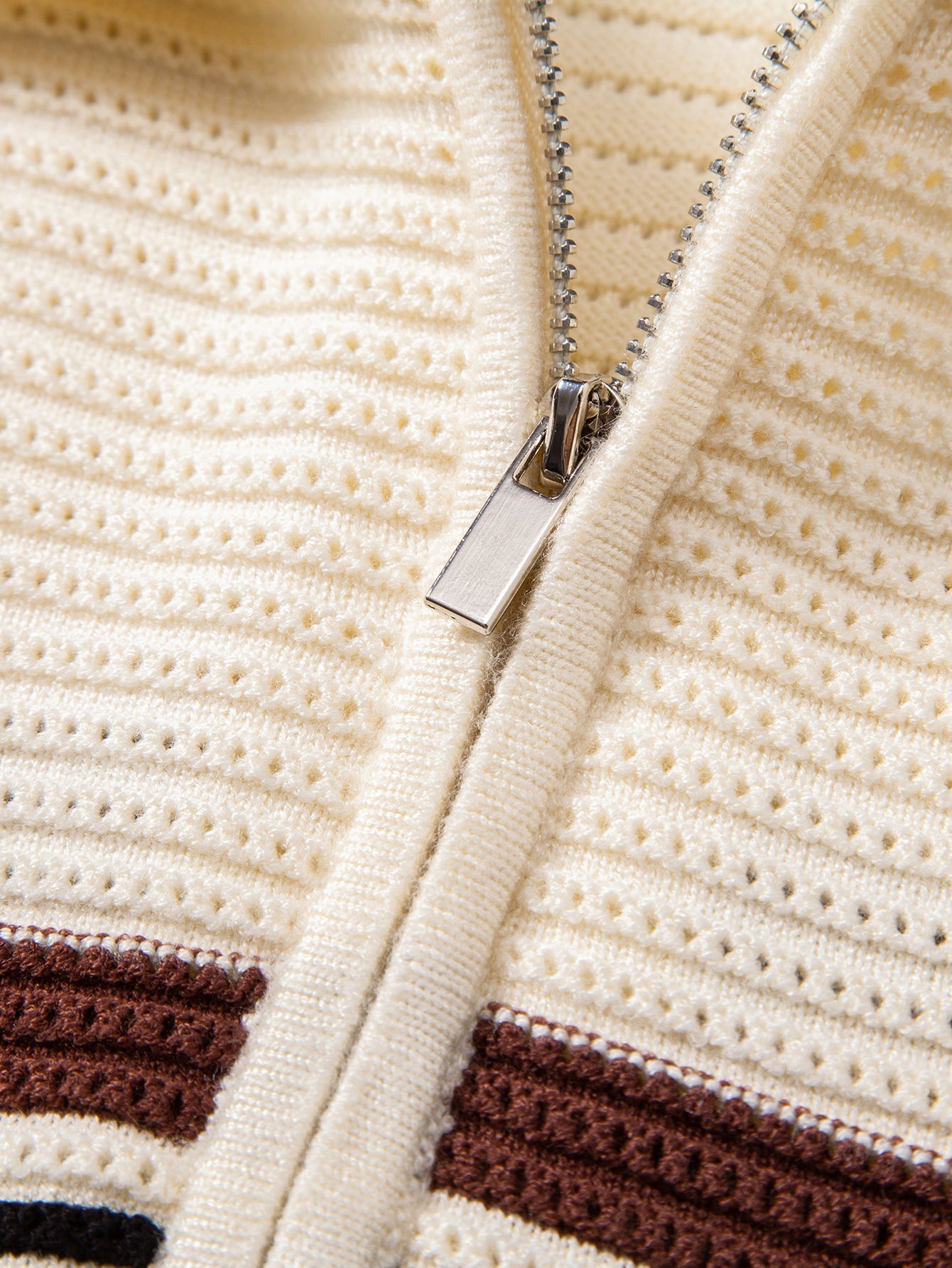 Striped Textured Zip Knit Polo Shirt