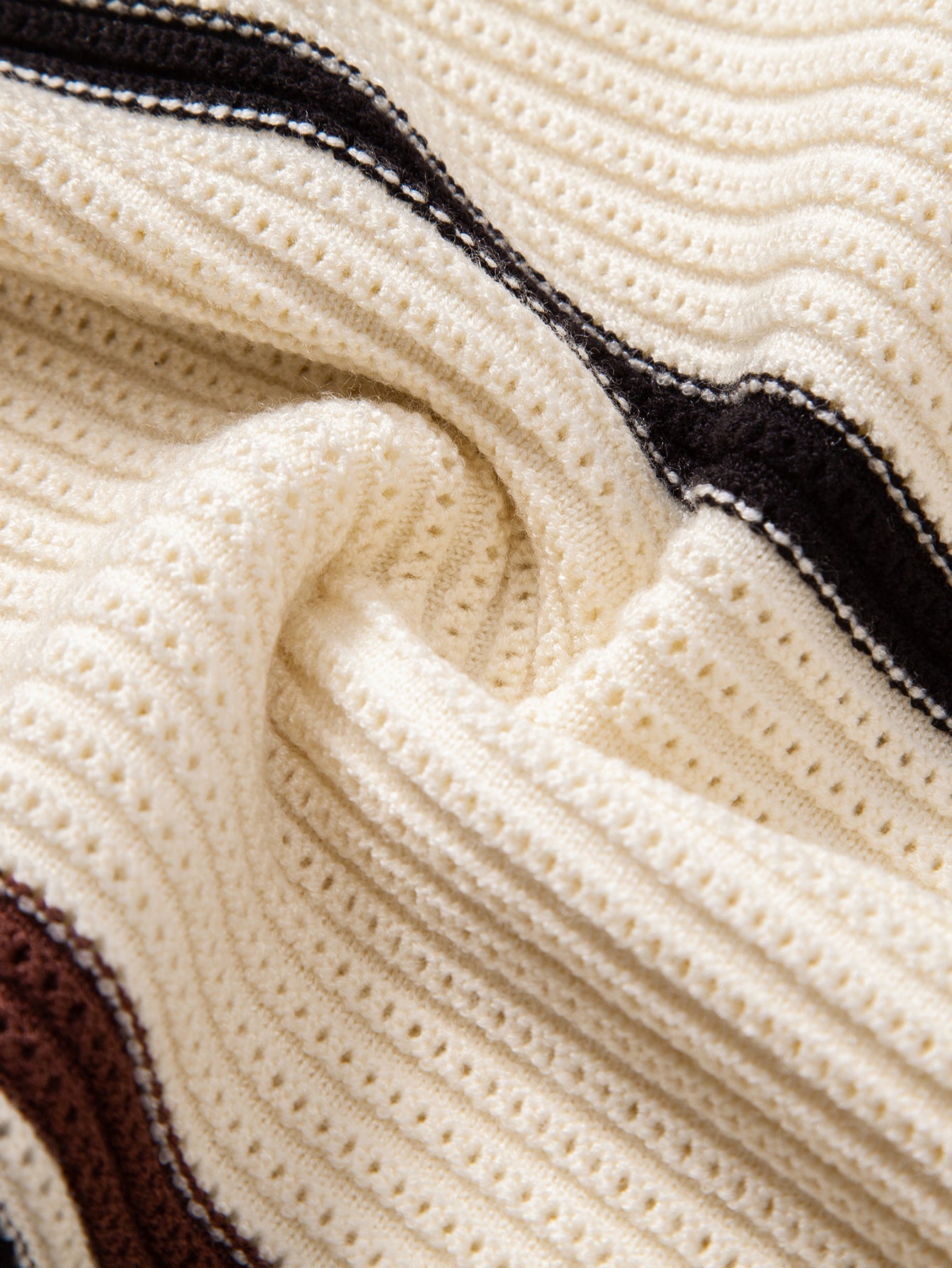 Striped Textured Zip Knit Polo Shirt