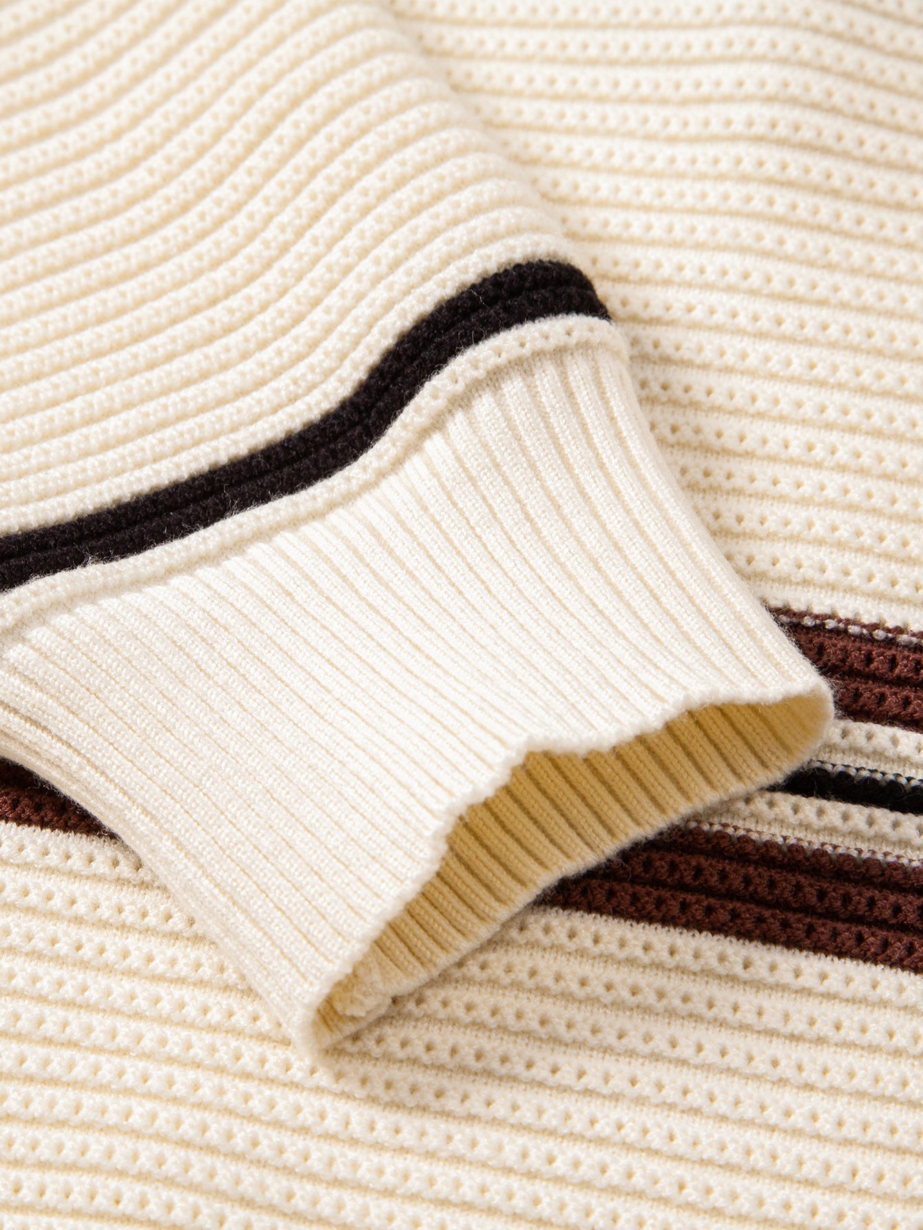 Striped Textured Zip Knit Polo Shirt