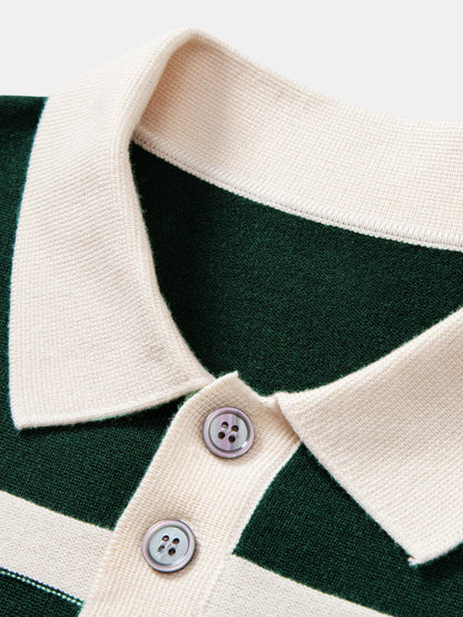 Long Sleeve Color Block Knit Polo Shirt