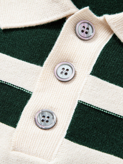 Long Sleeve Color Block Knit Polo Shirt