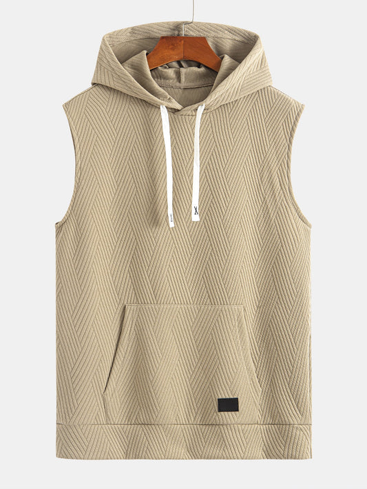 Striped Jacquard Sleeveless Hooded T-Shirt