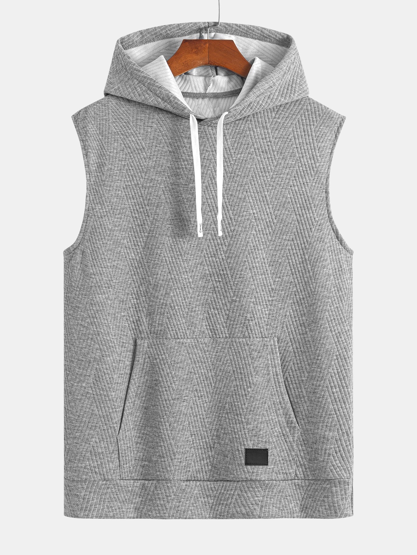Striped Jacquard Sleeveless Hooded T-Shirt