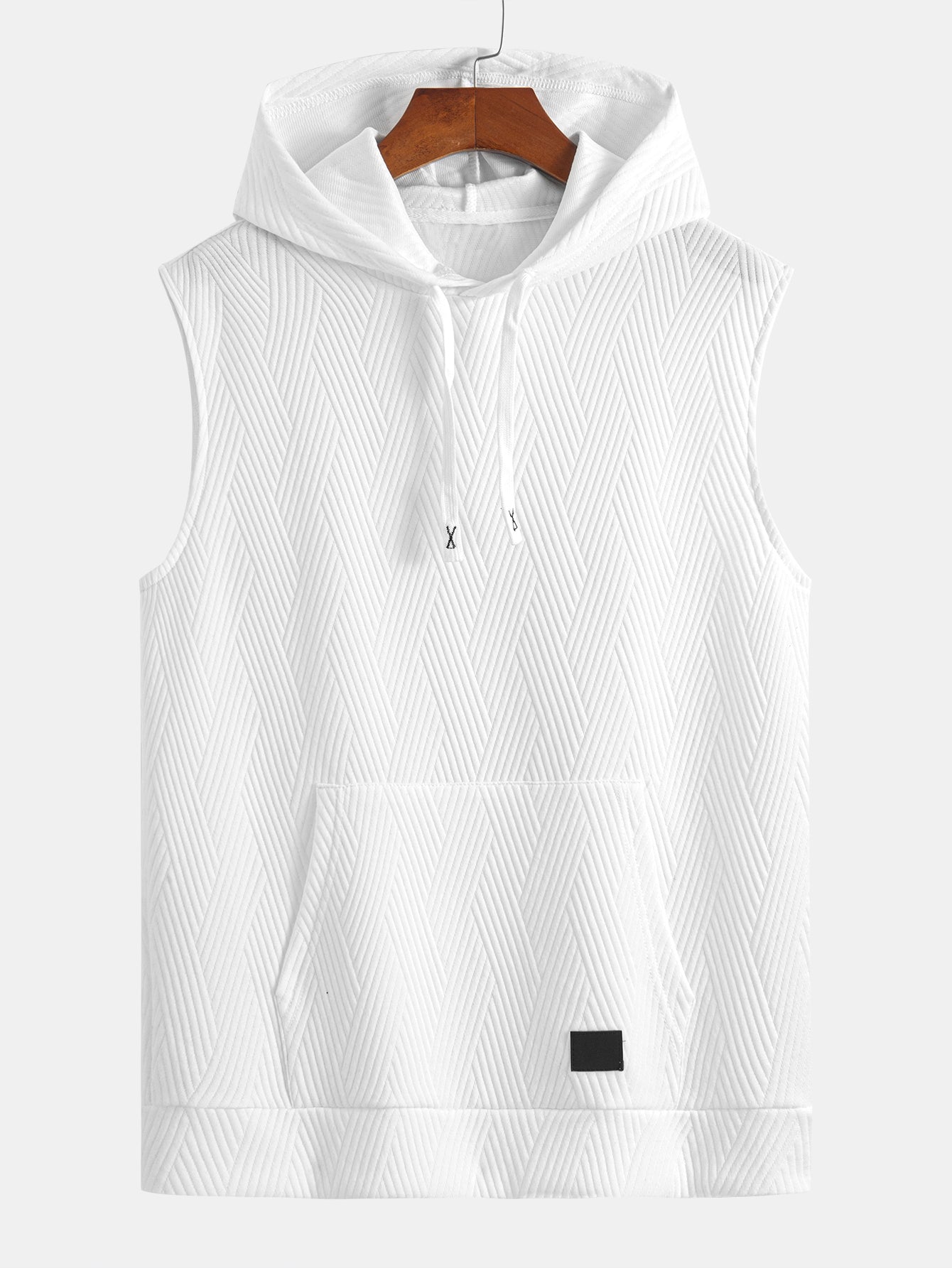 Striped Jacquard Sleeveless Hooded T-Shirt