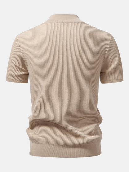 Ribbed Mock Neck Knitted Sweater T-Shirt