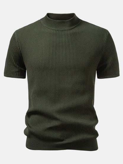 Ribbed Mock Neck Knitted Sweater T-Shirt