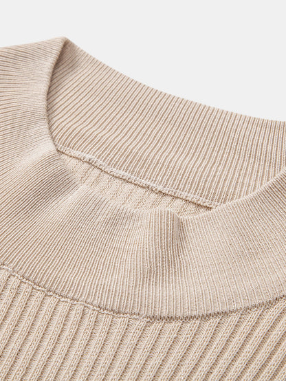 Ribbed Mock Neck Knitted Sweater T-Shirt