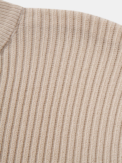 Ribbed Mock Neck Knitted Sweater T-Shirt