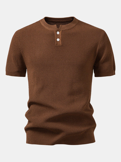Waffle Textured Knitted Henley Shirt