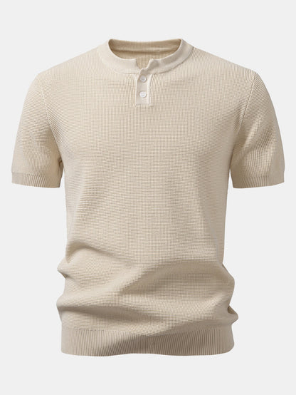 Waffle Textured Knitted Henley Shirt