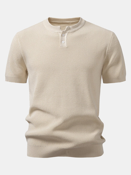 Waffle Textured Knitted Henley Shirt