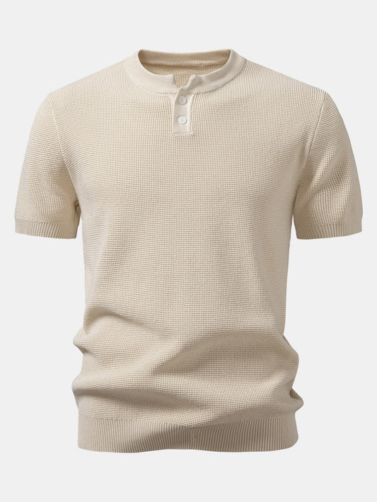 Waffle Textured Knitted Henley Shirt