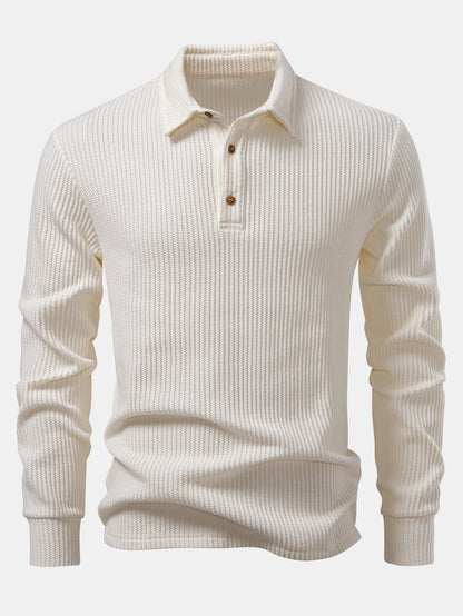 3 Pieces Long Sleeved Knitted Waffle Polo Shirt