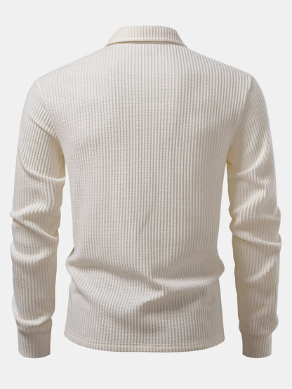 3 Pieces Long Sleeved Knitted Waffle Polo Shirt
