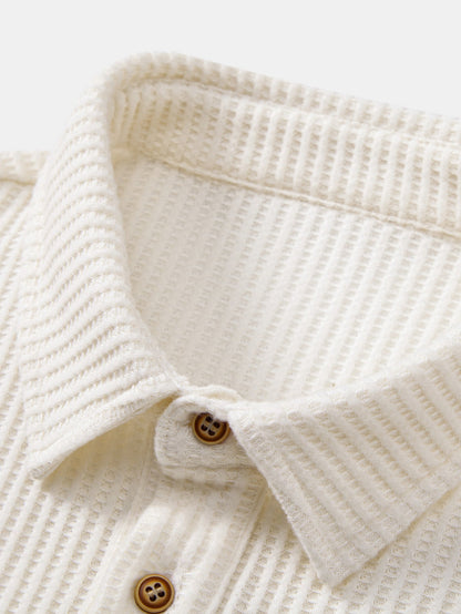 3 Pieces Long Sleeved Knitted Waffle Polo Shirt