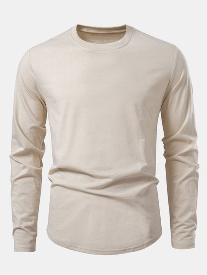 3 Pieces Basic Long Sleeve Cotton Arc Hem T-Shirts