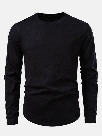 3 Pieces Basic Long Sleeve Cotton Arc Hem T-Shirts