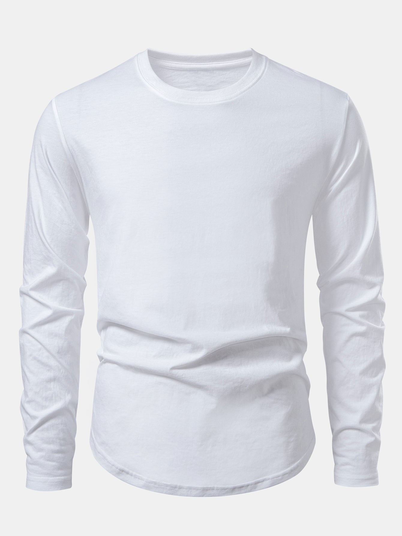 3 Pieces Basic Long Sleeve Cotton Arc Hem T-Shirts